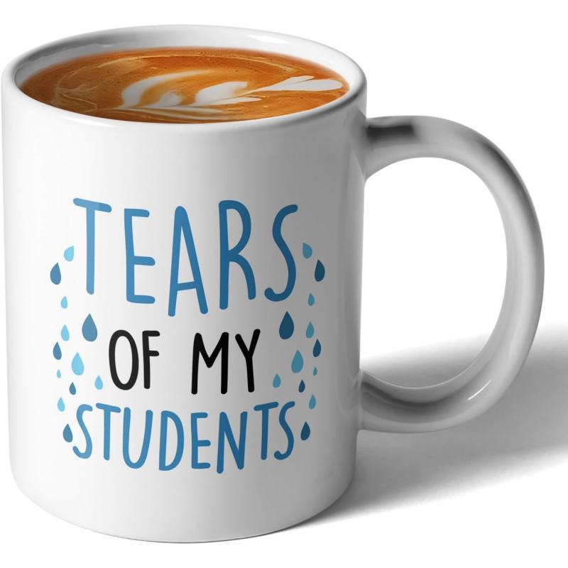 Tailorly White Ceramic 11 oz Mug - Tears Of My Students Scattered Blue Teardrops Surrounding Humorous Text On A Ceramic Coffee Mug