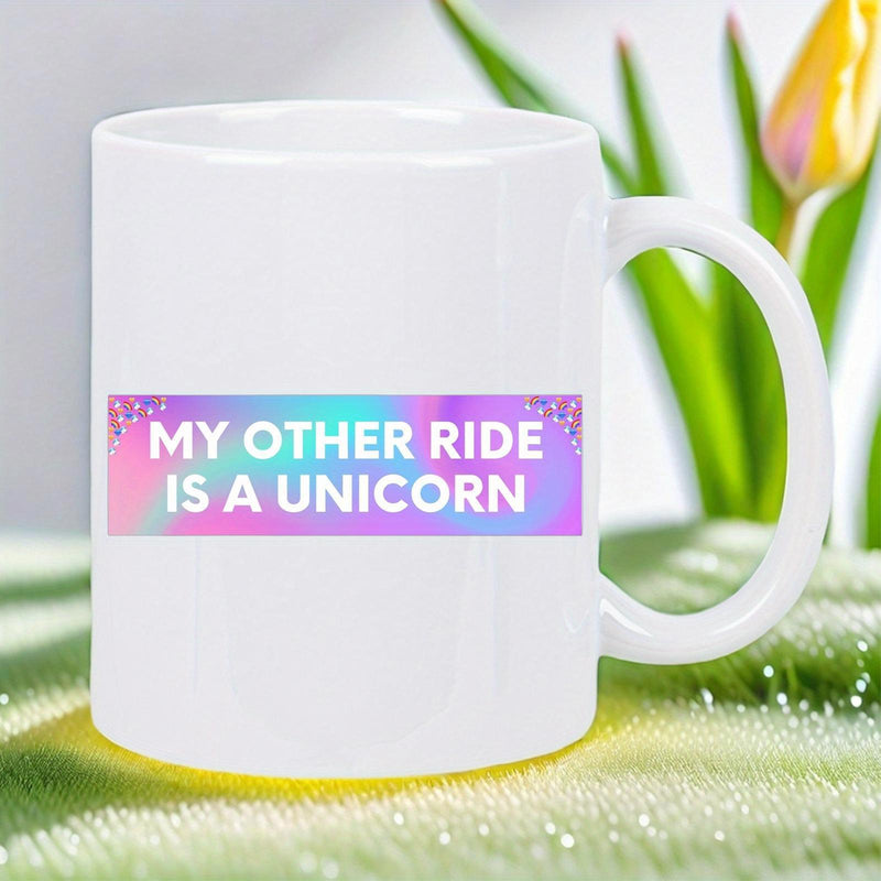 Tailorly White Ceramic 11 oz Mug - My Other Ride Is A Unicorn Colorful Pastel Gradient With Sparkling Starry Background Mug