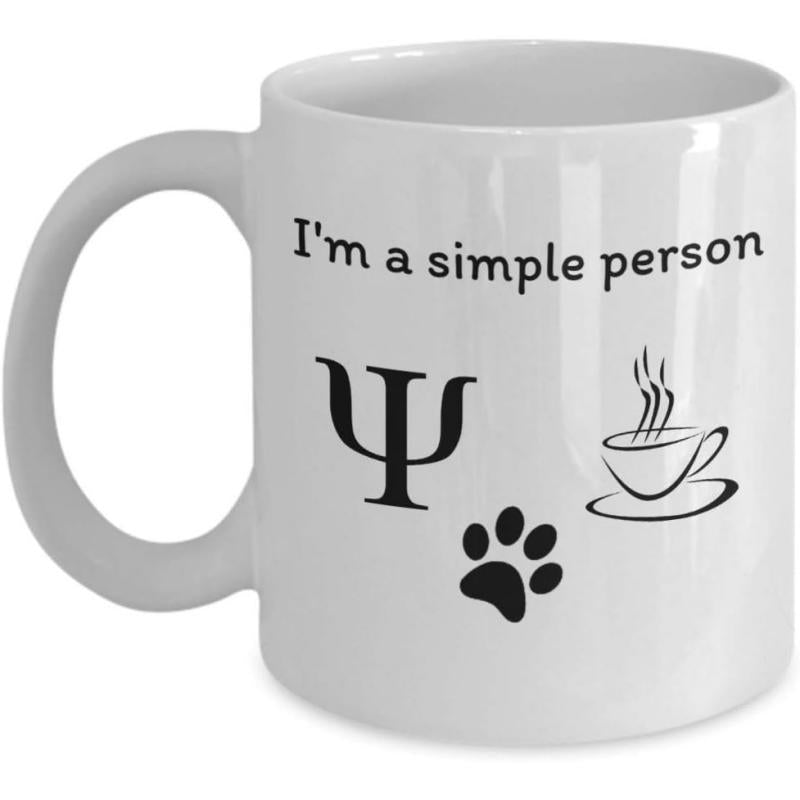 Tailorly White Ceramic 11 oz Mug - Im A Simple Person Minimalist Black Icons Featuring Psychology Symbol Paw Print And Steaming Coffee Art