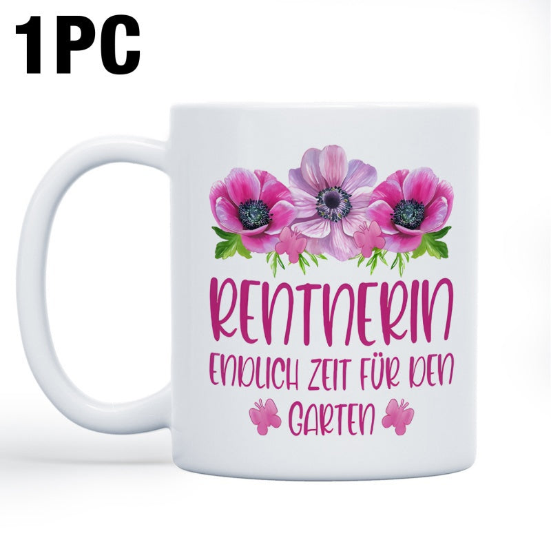 Tailorly White Ceramic 11 oz Mug - Delicate Pink Watercolor Anemone Petals With Green Leaves Elegant Garden Flower