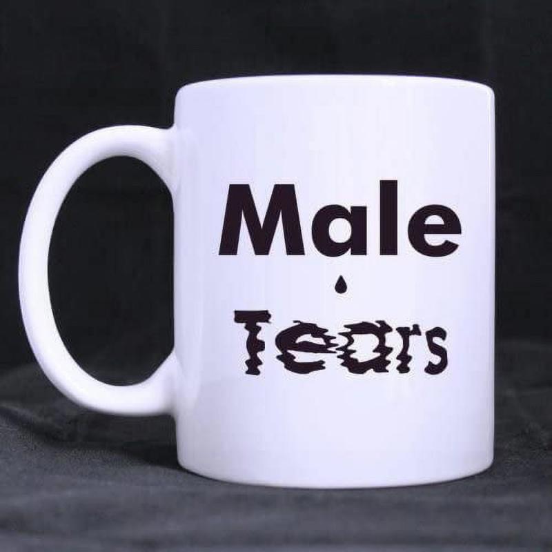 Tailorly White Ceramic 11 oz Mug - Male Tears Minimalist Black Teardrop Symbol Between Bold And Glitch Style Typography Mug