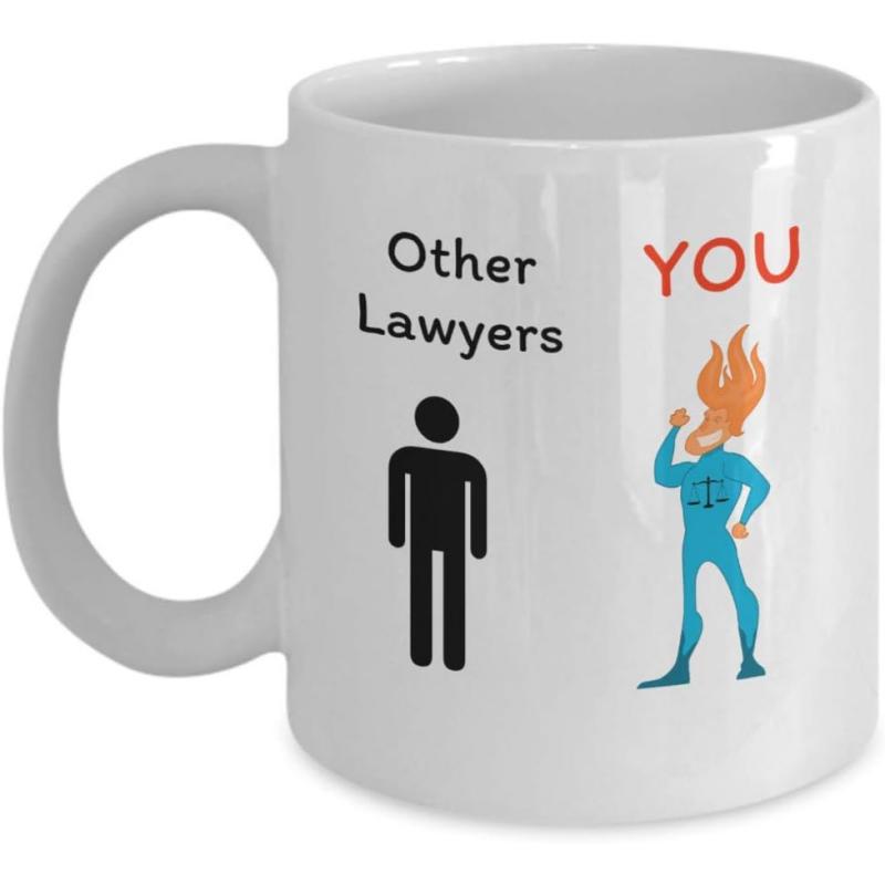 Tailorly White Ceramic 11 oz Mug - Other Lawyers You Funny Comparison Between Basic Stick Figure And Powerful Flaming Superhero Lawyer