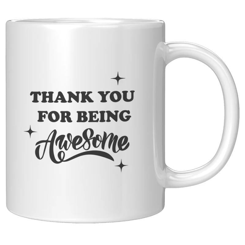 Tailorly White Ceramic 11 oz Mug - Thank You For Being Awesome Minimalist Black Script Design Featuring Small Decorative Shining Stars Mug