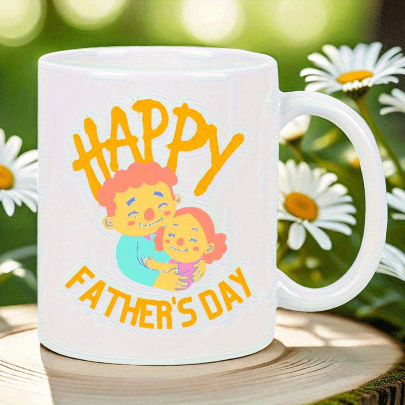Tailorly White Ceramic 11 oz Mug - Happy Father's Day Cute Cartoon Illustration Embracing Child With Heartwarming Expressions Father