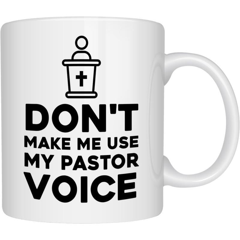 Tailorly White Ceramic 11 oz Mug - Dont Make Me Use My Pastor Voice Simple Black Silhouette Depicting A Spiritual Figure Standing Behind A Holy Pulpit Preacher