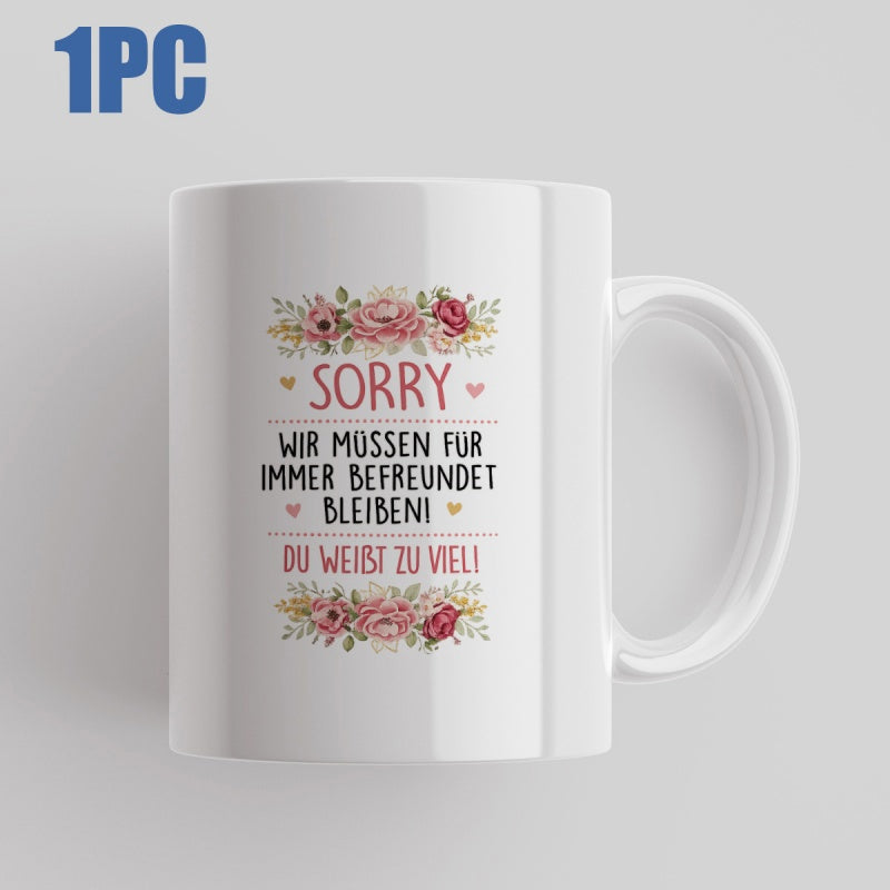 Tailorly White Ceramic 11 oz Mug - Sorry Vintage Pink Roses With Green Leaves Blooming Among Delicate Tiny Hearts Rose