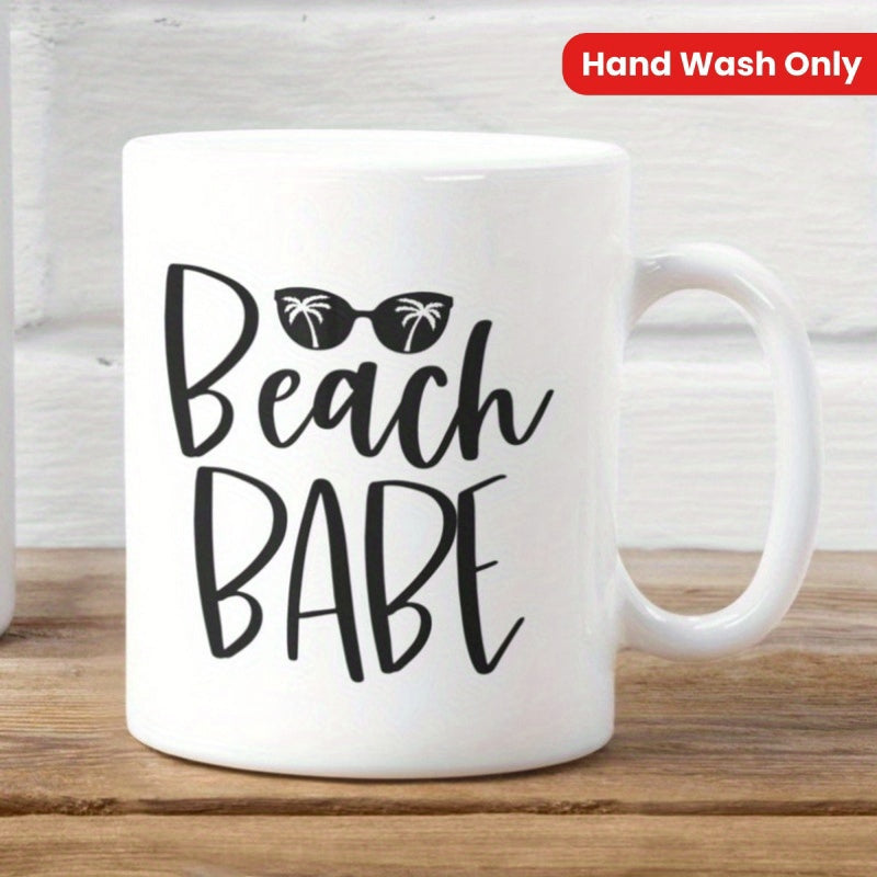 Tailorly White Ceramic 11 oz Mug - Beach Babe Stylish Shades With Tropical Palm Trees Reflecting Summer Vacation Vibes Sunglasses