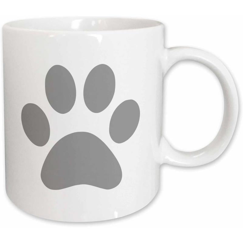 Tailorly White Ceramic 11 oz Mug - Elegant Grey Silhouette Minimalist Style Symbolizing Animal Lovers Pet Paw