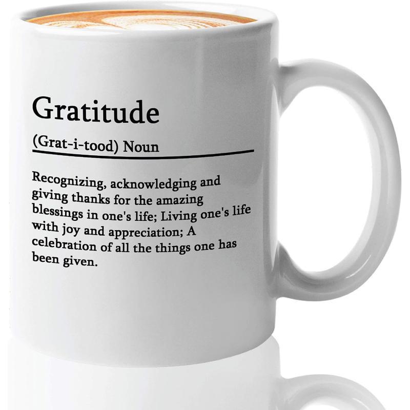 Tailorly White Ceramic 11 oz Mug - Gratitude Minimalist Dictionary Style Layout Using Classic Black Serif Font Mug