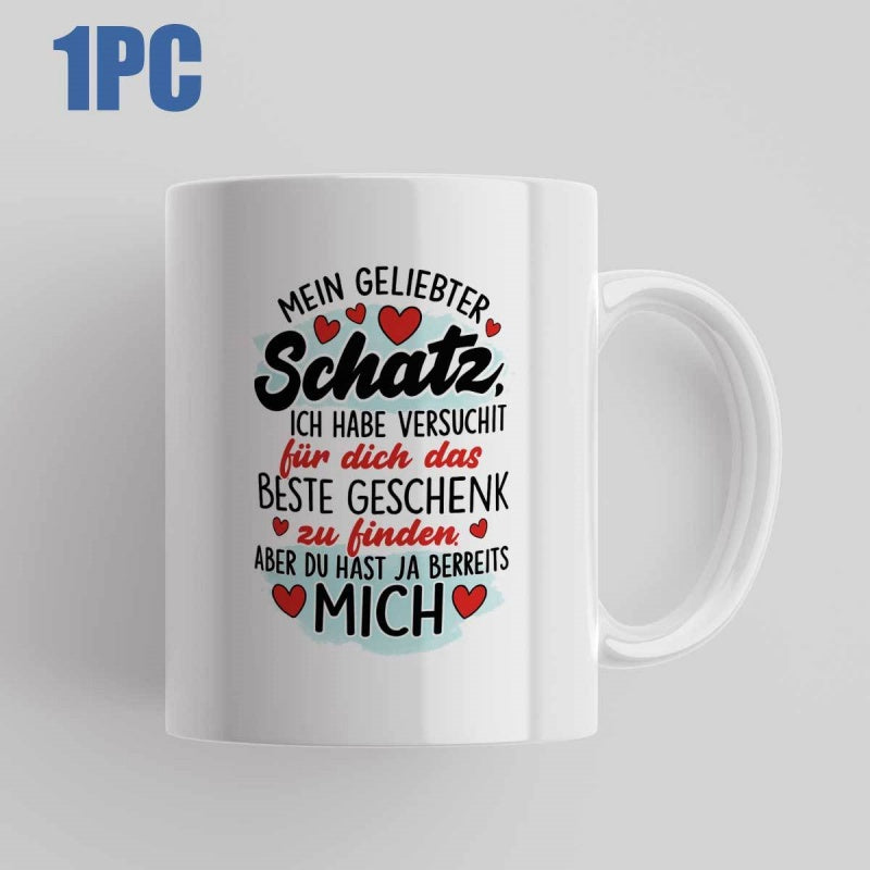 Tailorly White Ceramic 11 oz Mug - Minimalist White Ceramic With Red Hearts And Artistic Watercolor Backdrop Mug