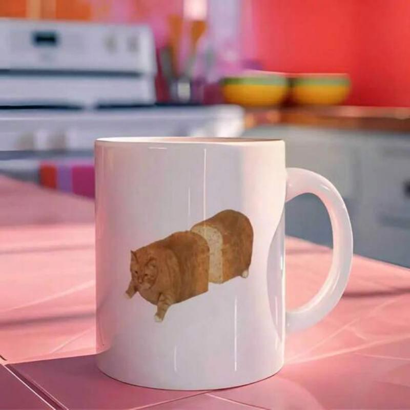 Tailorly White Ceramic 11 oz Mug - Cute Slice Of Ginger Orange Bread Shaped Like A Sitting Cat