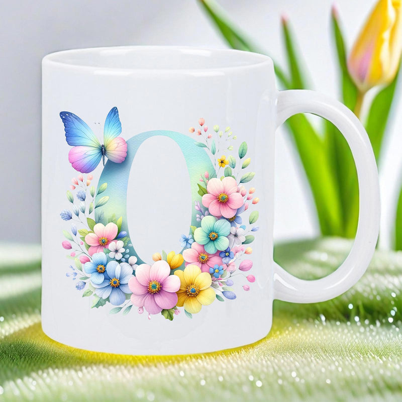Tailorly White Ceramic 11 oz Mug - O Vibrant Pastel Blossoms Surrounding A Delicate Colorful Butterfly In Spring Flower