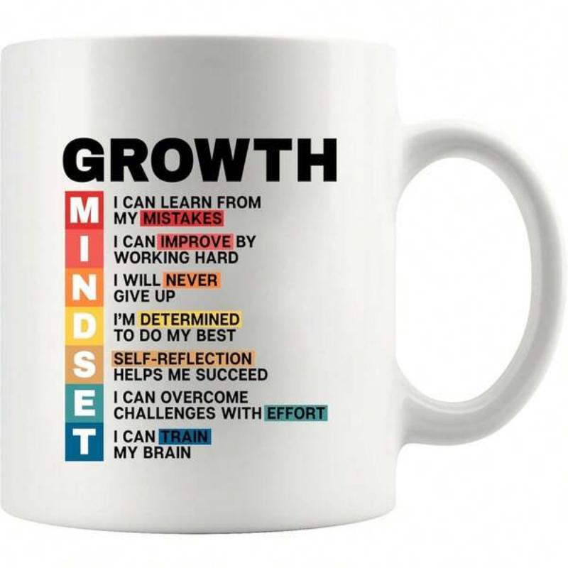Tailorly White Ceramic 11 oz Mug - Growth Mindset Vertical Rainbow Colored Squares Displaying Inspirational Motivational Phrases Mug