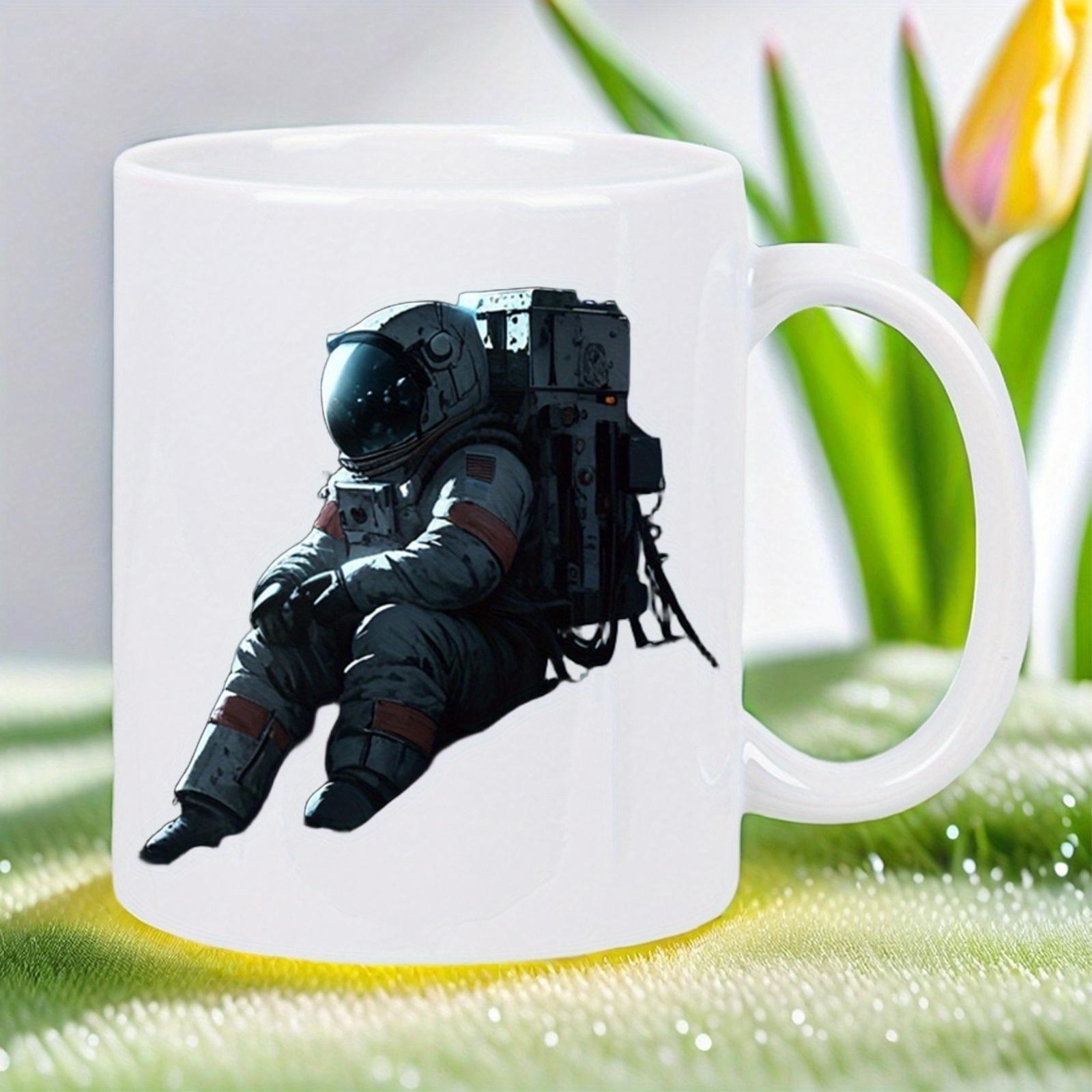 Tailorly White Ceramic 11 oz Mug - Detailed White Spacesuit Resting Calmly While Sitting On Empty Space Astronaut