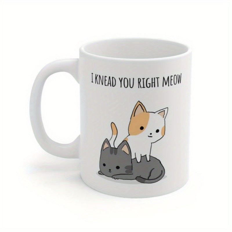 Tailorly White Ceramic 11 oz Mug - I Knead You Right Meow Two Adorable Cartoon Kittens Kneading Softly On A Pure White Surface Cat