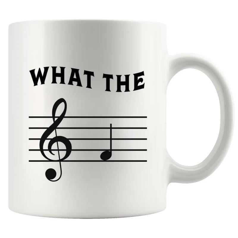Tailorly White Ceramic 11 oz Mug - What The Bold Black Musical Staff With Treble Clef And Note Mug
