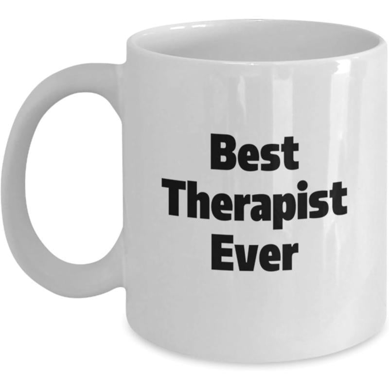 Tailorly White Ceramic 11 oz Mug - Best Therapist Ever Minimalist Bold Black Typography On A Clean