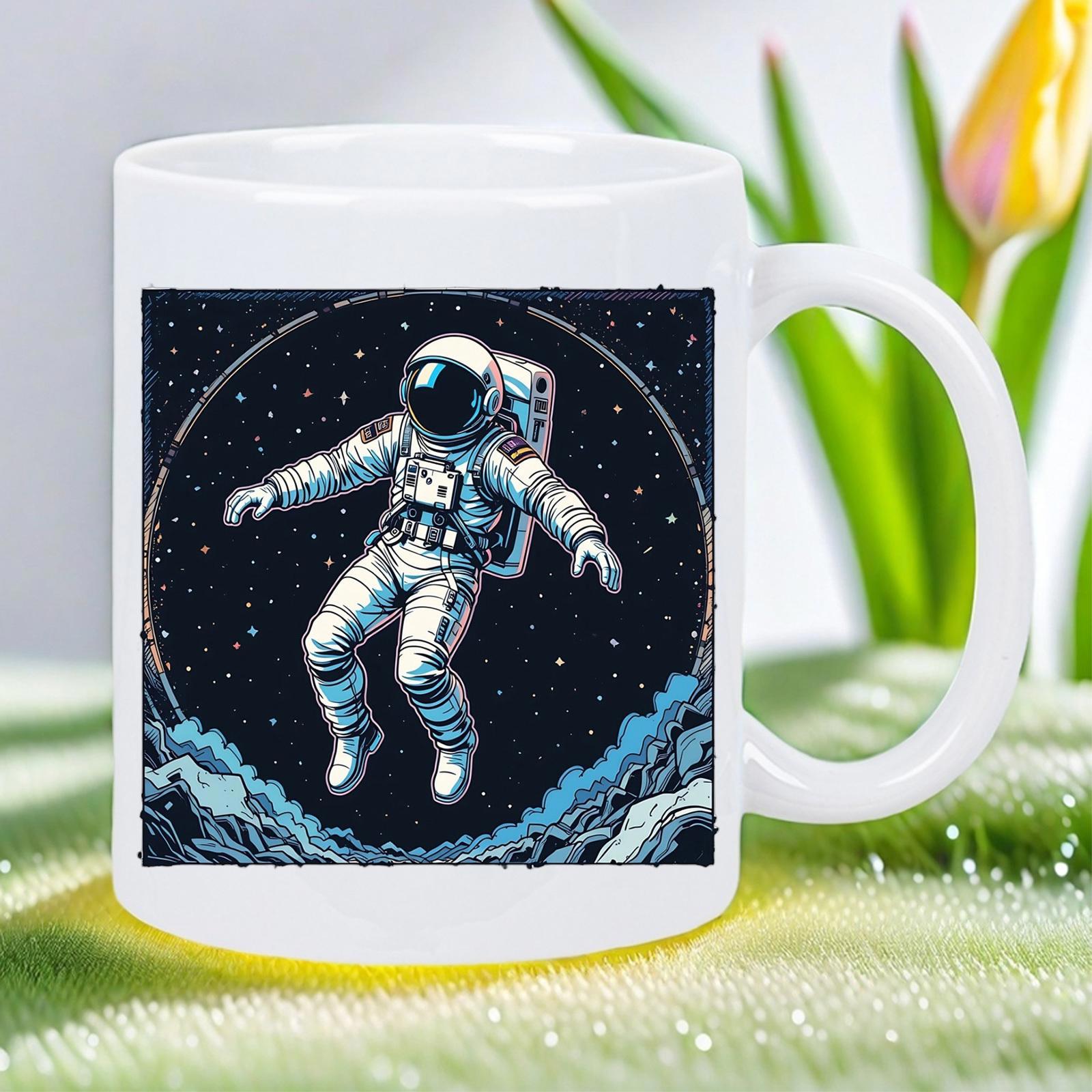 Tailorly White Ceramic 11 oz Mug - Floating In Deep Space Surrounded By Stars And Blue Cosmic Dust Astronaut