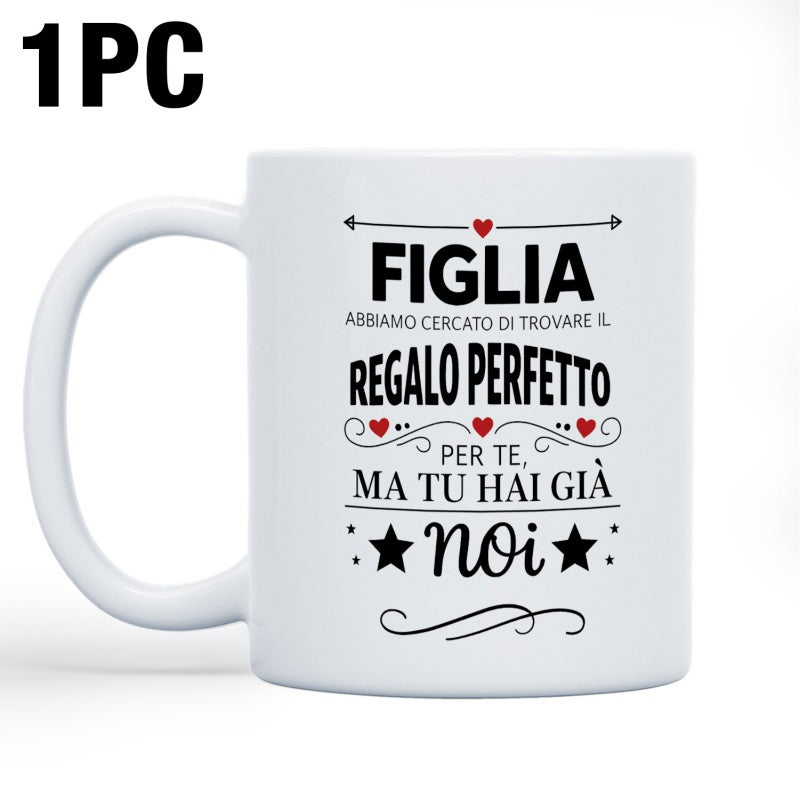 Tailorly White Ceramic 11 oz Mug - Minimalist Typography With Small Red Hearts And Stars Featuring Decorative Swirls Mug
