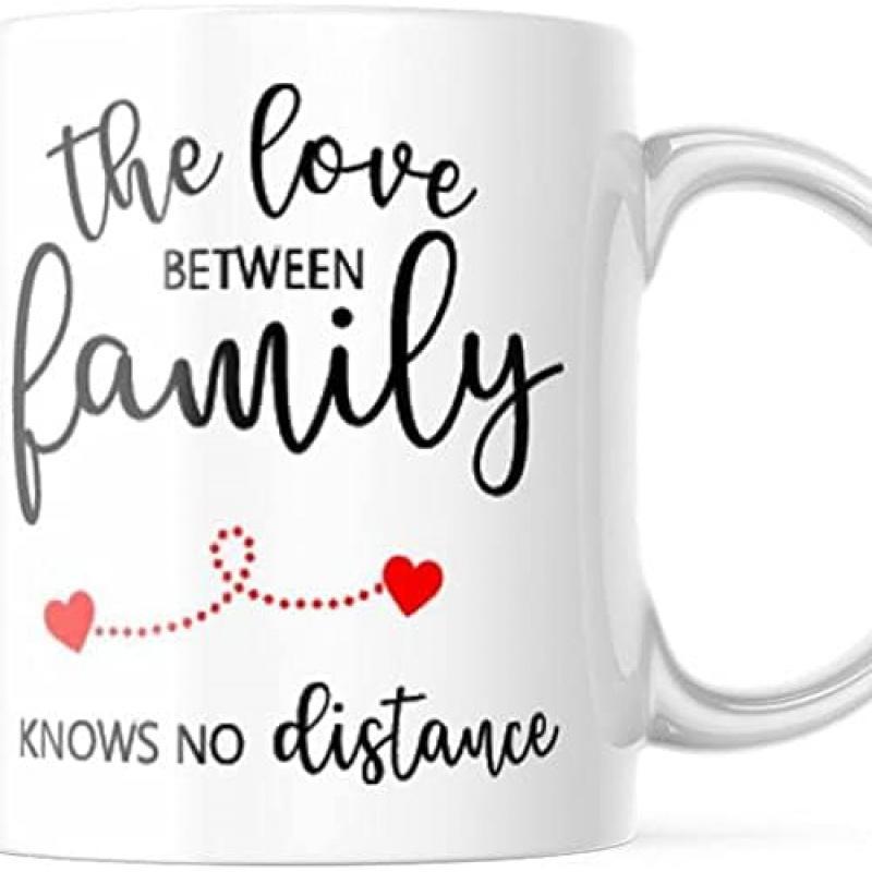 Tailorly White Ceramic 11 oz Mug - The Love Between Family Knows No Distance Minimalist Red Hearts Connected By Delicate Dotted Line On White Surface Heart
