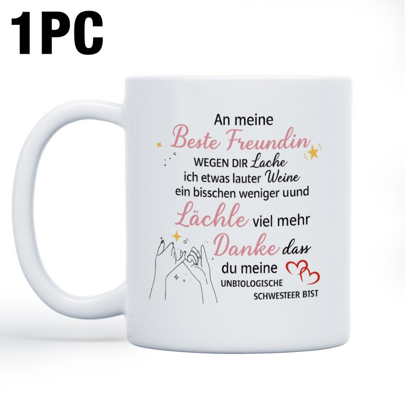Tailorly White Ceramic 11 oz Mug - Minimalist Line Art Pinky Promise With Golden Stars And Red Hearts Mug
