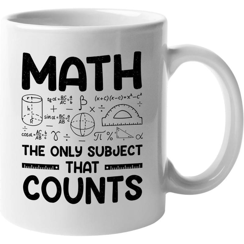 Tailorly White Ceramic 11 oz Mug - Math The Only Subject That Counts Educational Equations And Tools Floating Inside An Educational Classroom Atmosphere Symbols