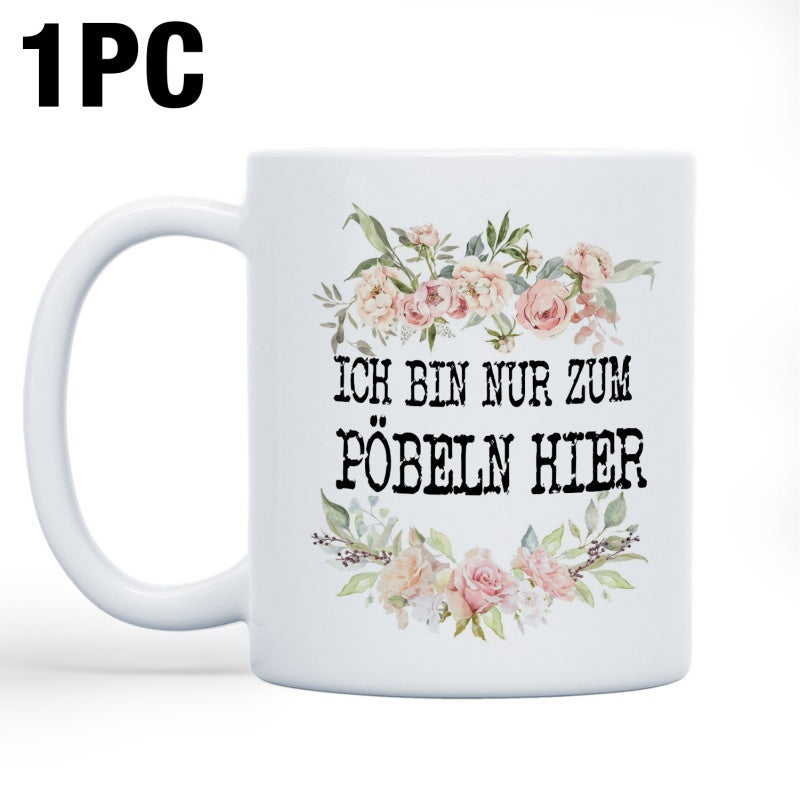 Tailorly White Ceramic 11 oz Mug - Beautiful Vintage Pink Flowers And Lush Green Leaves In A Wreath Rose