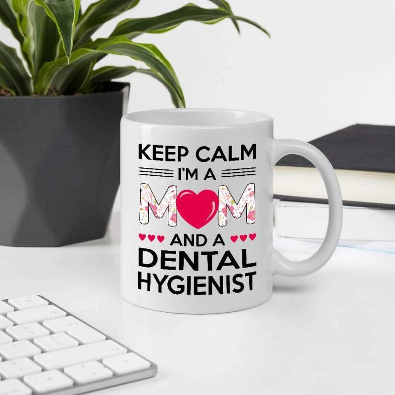 Tailorly White Ceramic 11 oz Mug - Keep Calm Im A Mom And A Dental Hygienist Elegant White Ceramic Featuring A Vibrant Red Heart And Floral Patterned Mug