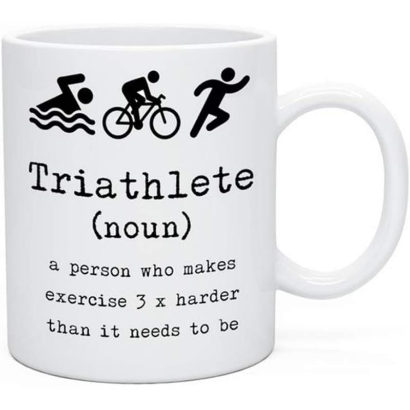 Tailorly White Ceramic 11 oz Mug - Triathlete A Person Who Makes Exercise 3 X Harder Than It Needs To Be Minimalist Black Silhouettes Representing Competitive
