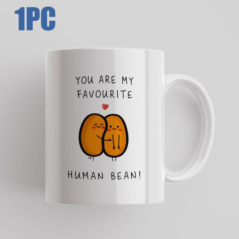 Tailorly White Ceramic 11 oz Mug - You Are My Favourite Human Bean Two Cute Brown Beans Hugging Together Under A Tiny Heart Bean