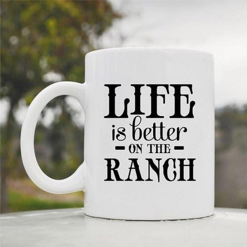 Tailorly White Ceramic 11 oz Mug - Life Is Better On The Ranch Minimalist Black Typography Designed In A Rustic Western Country Style Mug