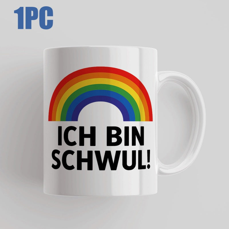 Tailorly White Ceramic 11 oz Mug - Vibrant Colorful Arc Design With Radiant Pride Colors Spanning Across Rainbow