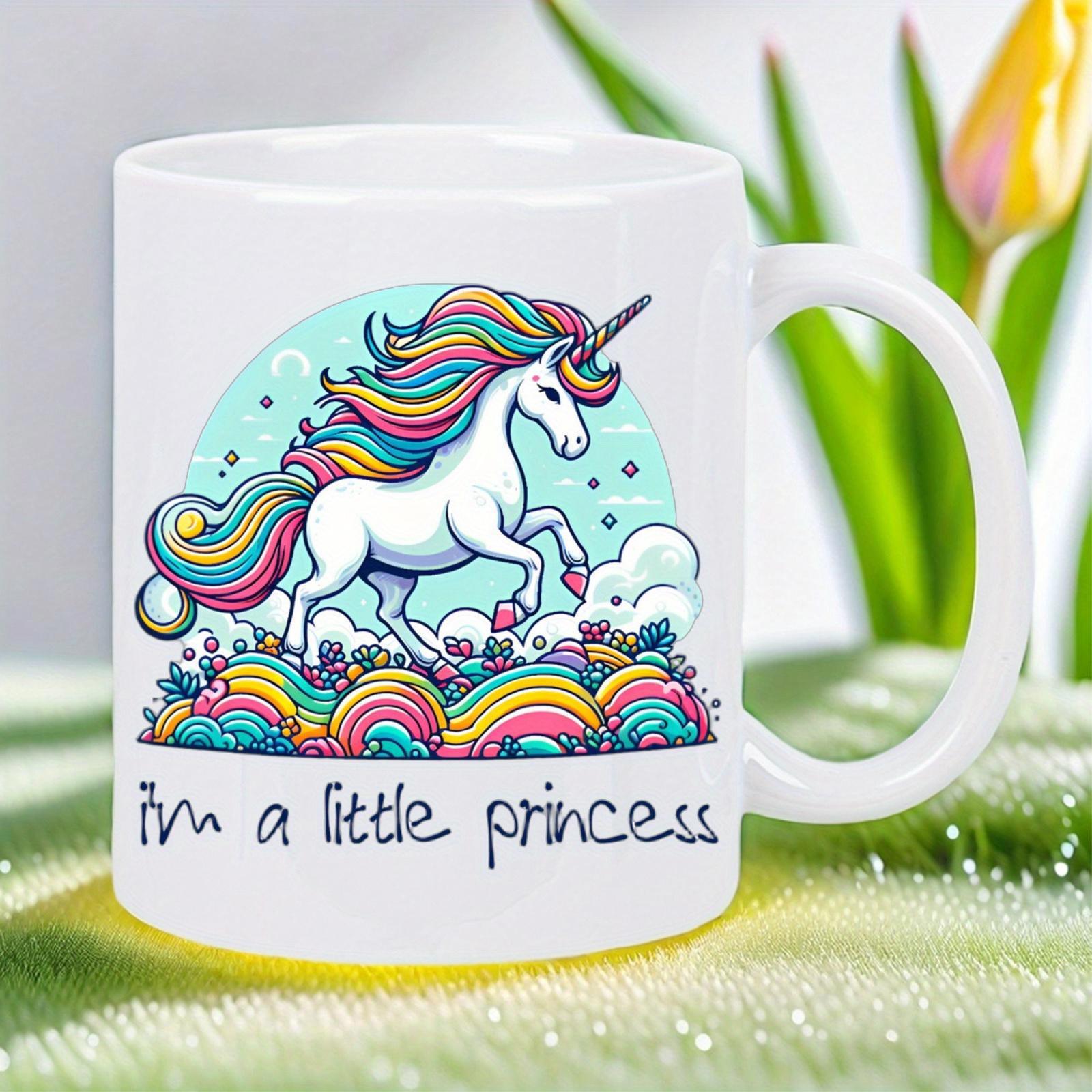 Tailorly White Ceramic 11 oz Mug - Im A Little Princess Magical Creature With Colorful Rainbow Mane Standing On Vibrant Clouds Unicorn