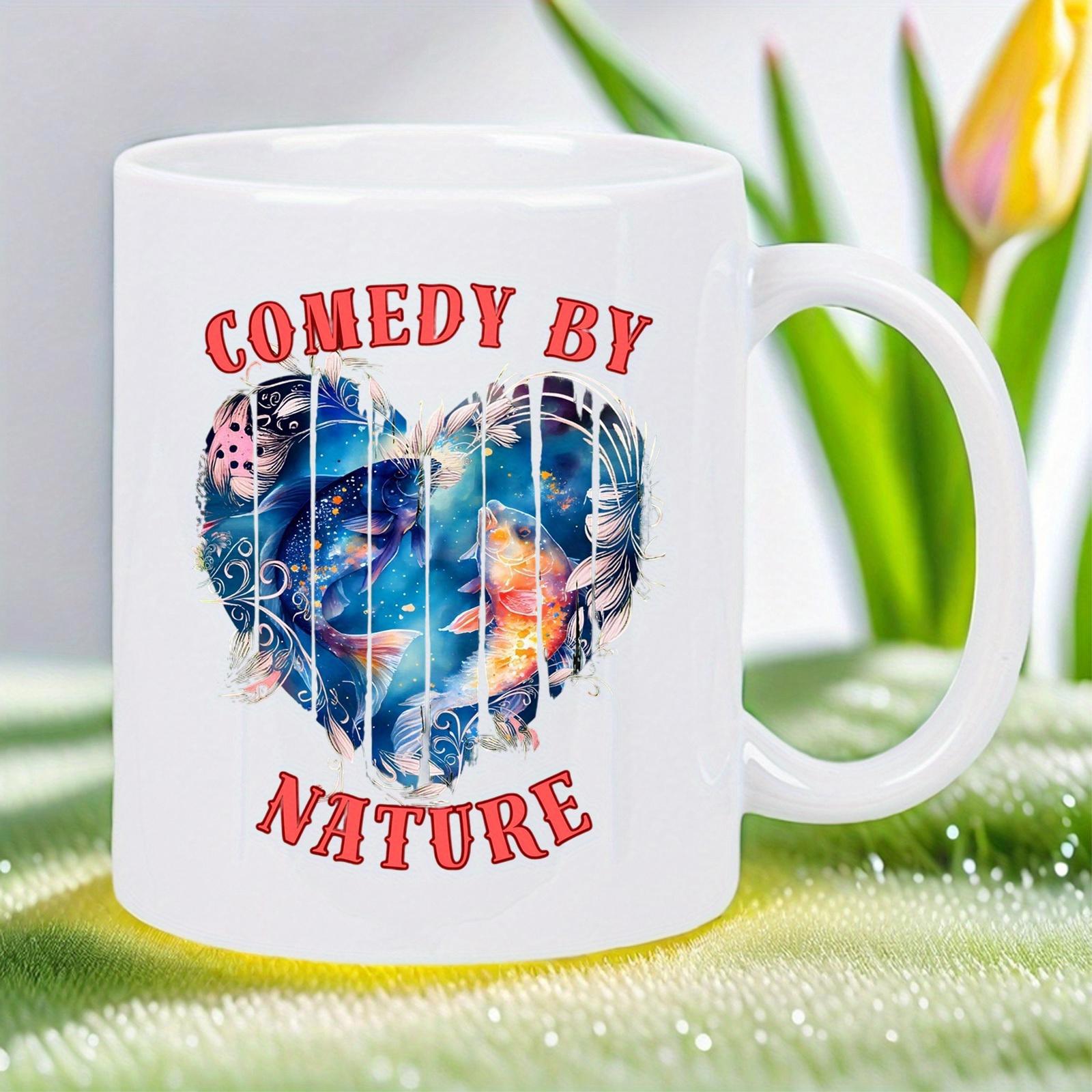 Tailorly White Ceramic 11 oz Mug - Comedy By Nature Vibrant Colorful Galaxy Pattern Within Vertical Striped Artistic Shape Heart