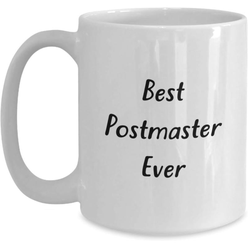 Tailorly White Ceramic 11 oz Mug - Best Postmaster Ever Simple White Ceramic Cup Featuring Elegant Black Handwritten Script Mug