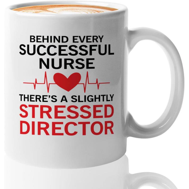Tailorly White Ceramic 11 oz Mug - Behind Every Successful Nurse There Is A Slightly Stressed Director Red Heartbeat Line Featuring A Vibrant Heart Symbol For