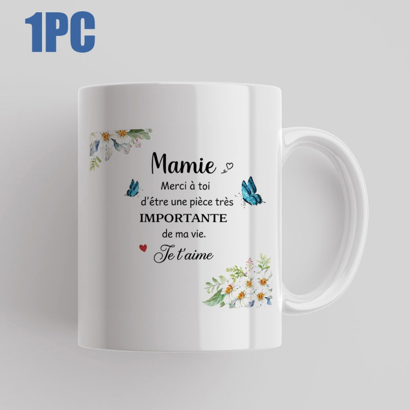 Tailorly White Ceramic 11 oz Mug - Delicate Butterflies Dancing Around White Flowers With Elegant Green Leaves Decorative Mug