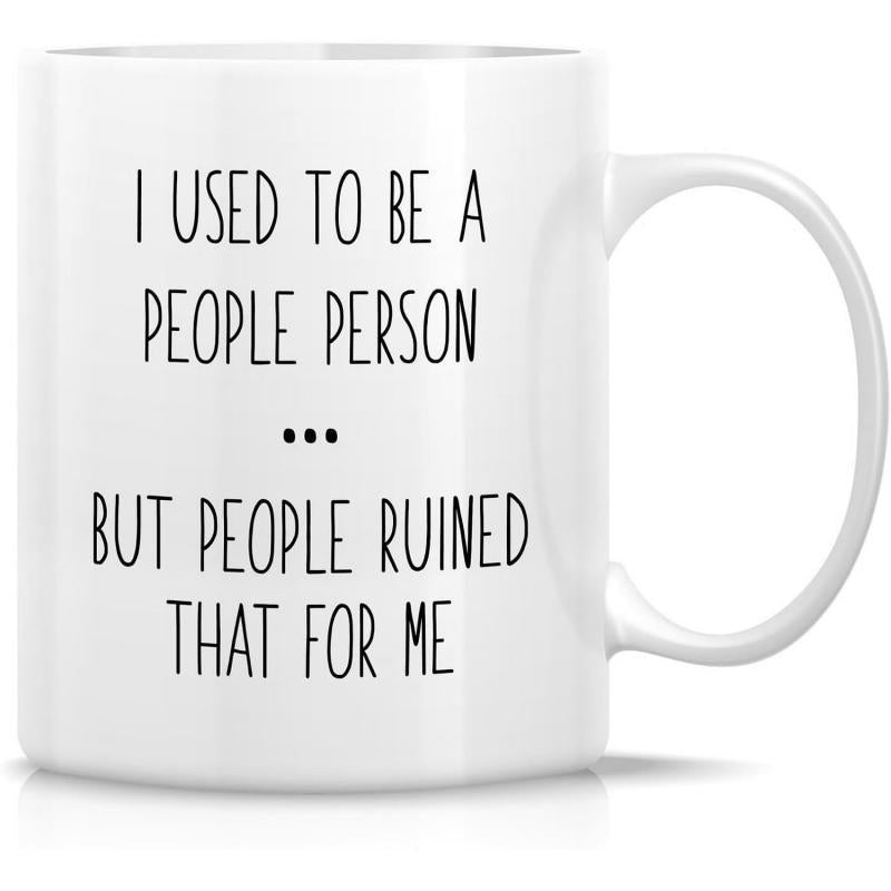 Tailorly White Ceramic 11 oz Mug - I Used To Be A People Person But People Ruined That For Me Minimalist White Ceramic Vessel With Bold Black Lettering Design Mug