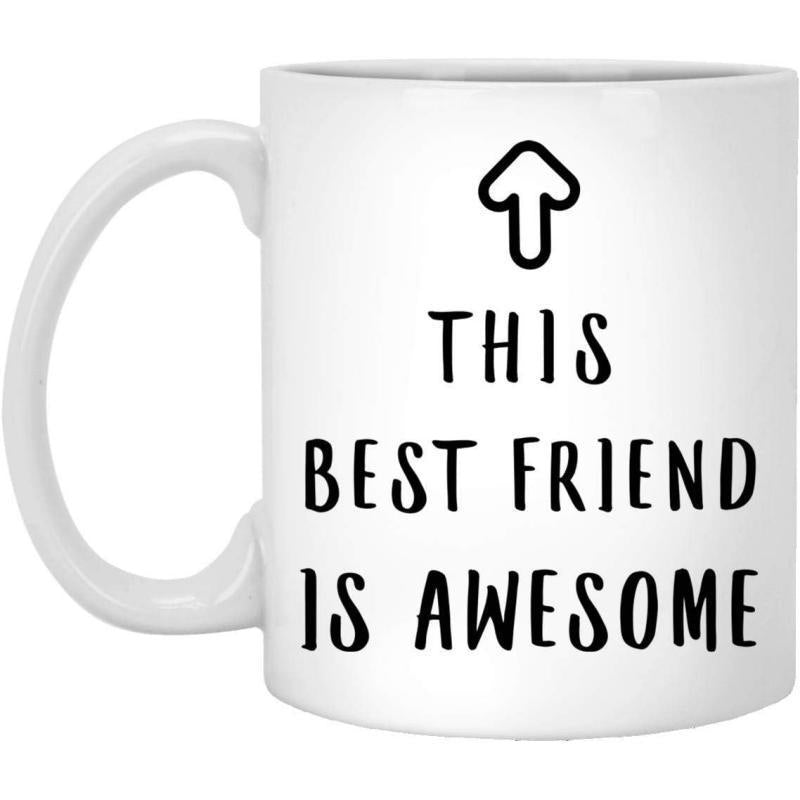 Tailorly White Ceramic 11 oz Mug - This Best Friend Is Awesome Minimalist Black Line Arrow On Polished Clean Surface Ceramic Mug