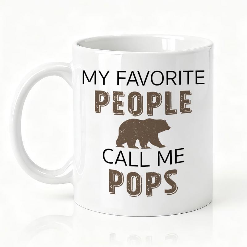 Tailorly White Ceramic 11 oz Mug - My Favorite People Call Me Pops Distressed Silhouette Of A Wild Bear Walking Through The Great Outdoors Bear