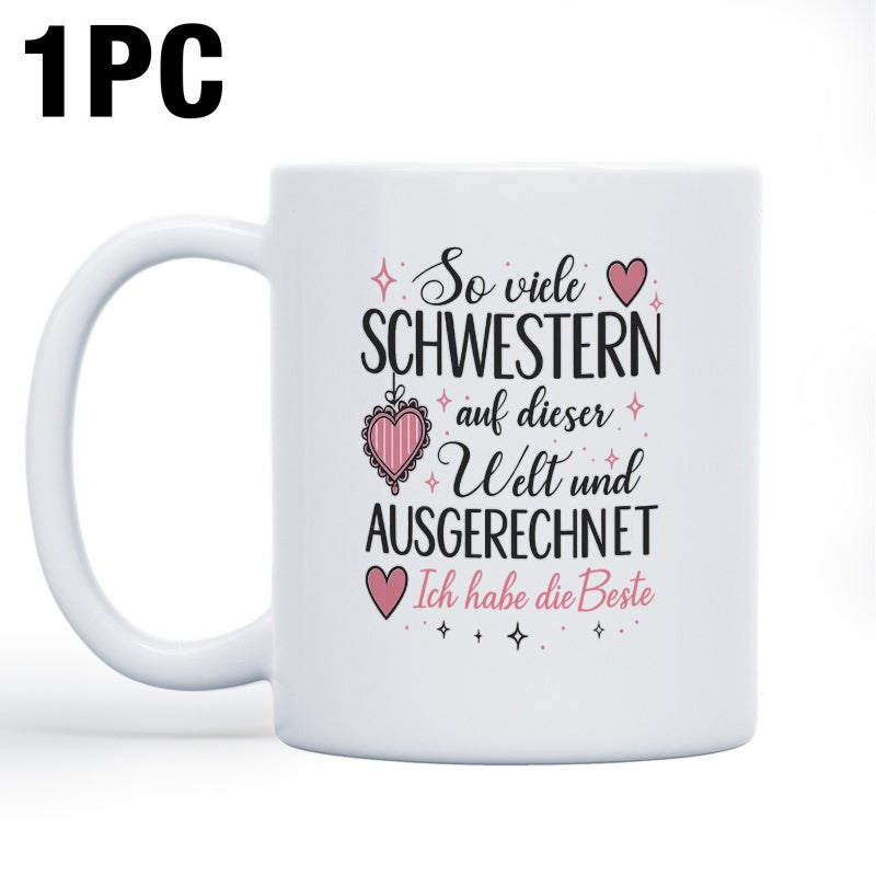 Tailorly White Ceramic 11 oz Mug - Pink Decorative Hearts With Small Sparkles Surrounded By Elegant Script Heart