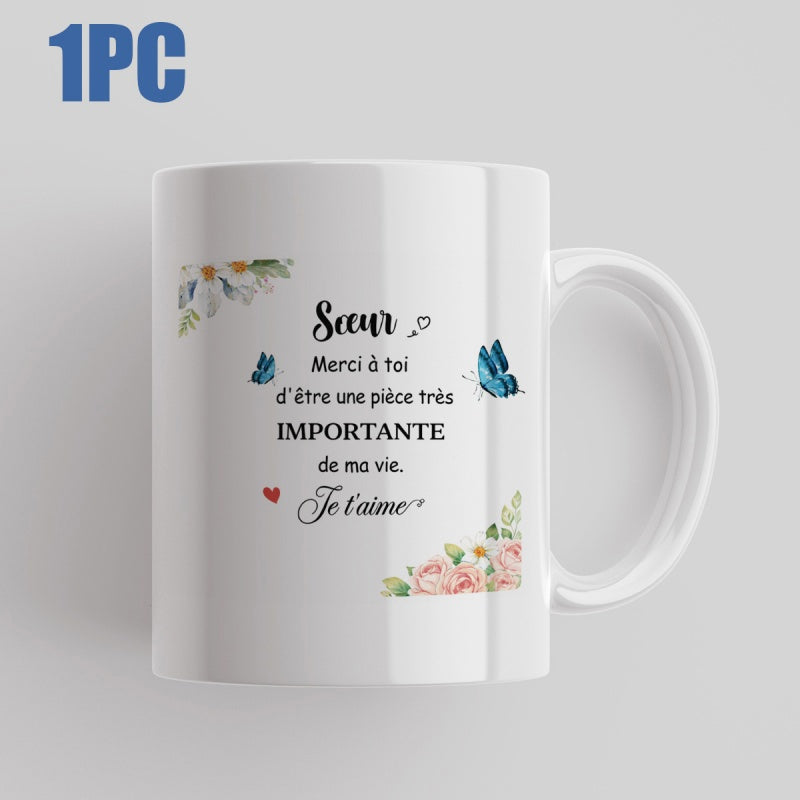 Tailorly White Ceramic 11 oz Mug - Delicate Floral Accents With Graceful Blue Butterflies Flitting Near Pink Roses Butterfly