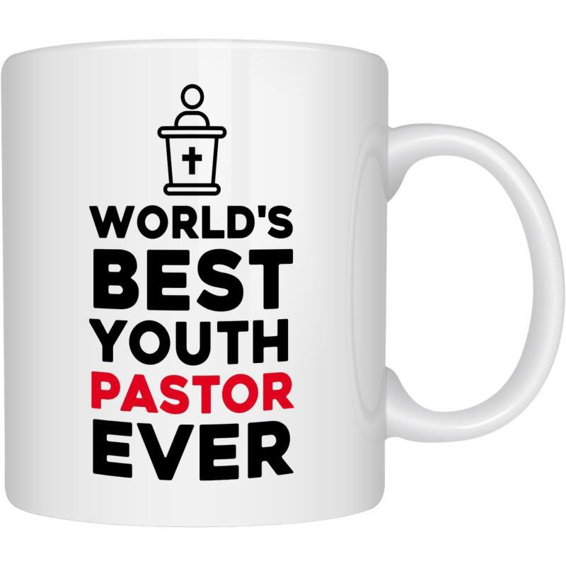 Tailorly White Ceramic 11 oz Mug - Worlds Best Youth Pastor Ever Simple Religious Icon Featuring Person Standing Behind A Cross Engraved Lectern Mug