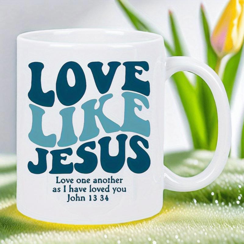 Tailorly White Ceramic 11 oz Mug - Love Like Jesus Wavy Retro Blue Lettering On Simple