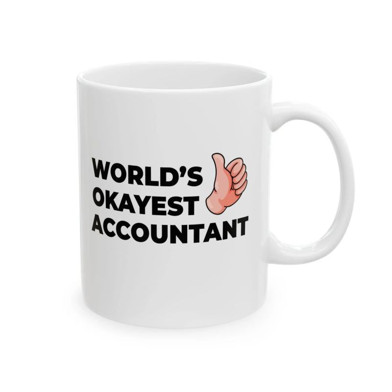 Tailorly White Ceramic 11 oz Mug - Worlds Okayest Accountant Minimalist Pink Thumbs Up Hand Gesture Outlined In Black Hand