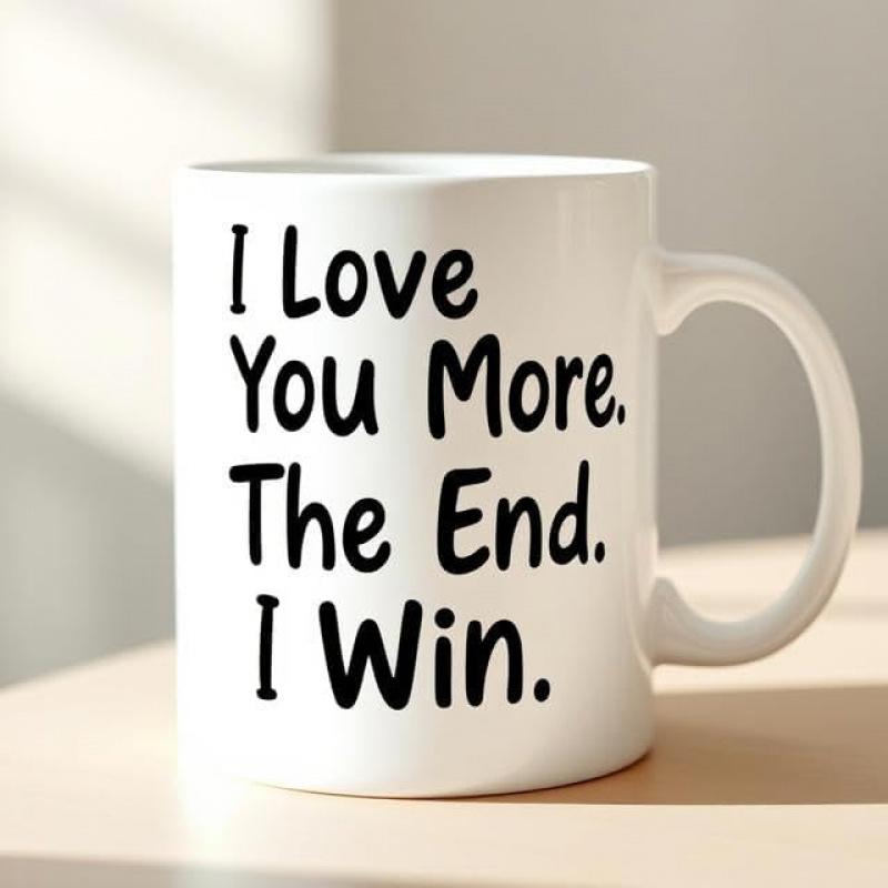 Tailorly White Ceramic 11 oz Mug - I Love You More The End I Win Simple Ceramic Vessel Featuring Bold Black Script With Romantic Playful Sentiment Mug