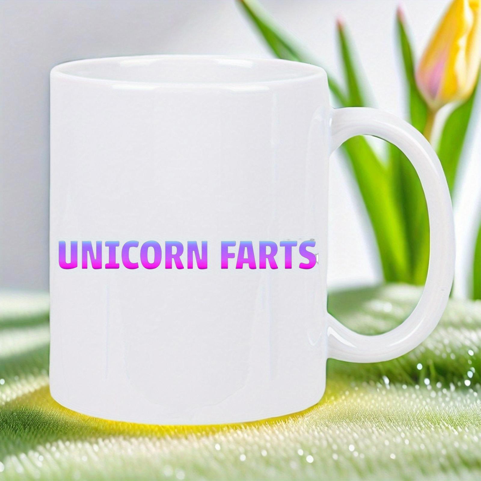 Tailorly White Ceramic 11 oz Mug - Unicorn Farts Bold Vibrant Purple Gradient Letters On Plain