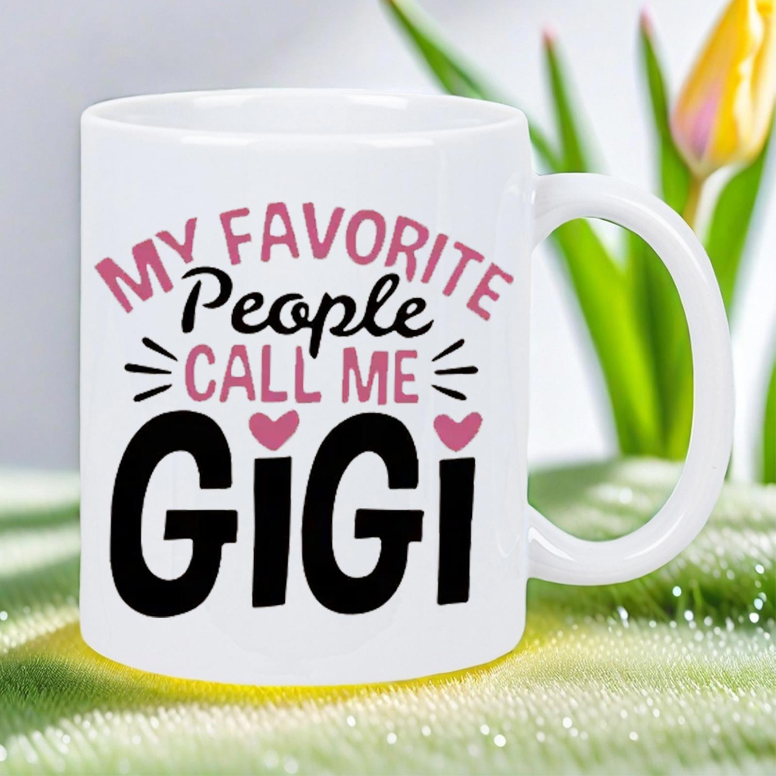 Tailorly White Ceramic 11 oz Mug - My Favorite People Call Me Gigi Delicate Pink Hearts With Decorative Artistic Lines Surrounding Elegant Typography Sign