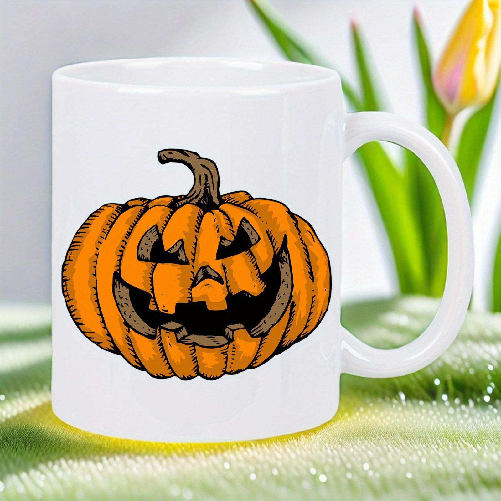 Tailorly White Ceramic 11 oz Mug - Classic Spooky Carved Orange Jack O Lantern With Grinning Smile Pumpkin
