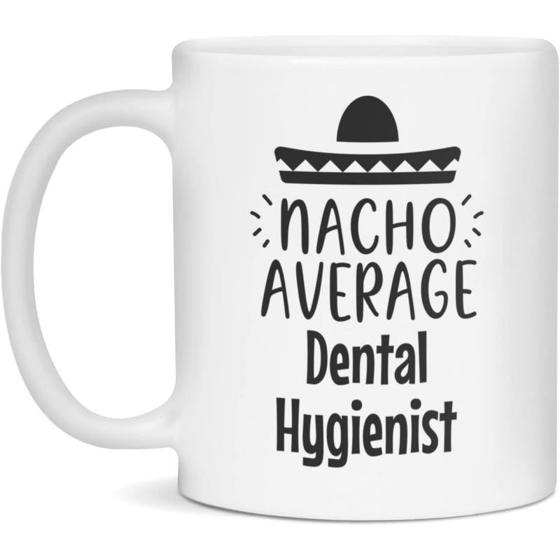 Tailorly White Ceramic 11 oz Mug - Nacho Average Dental Hygienist Classic Black Mexican Hat Stylized With Minimalist Cultural Geometric Patterns Sombrero